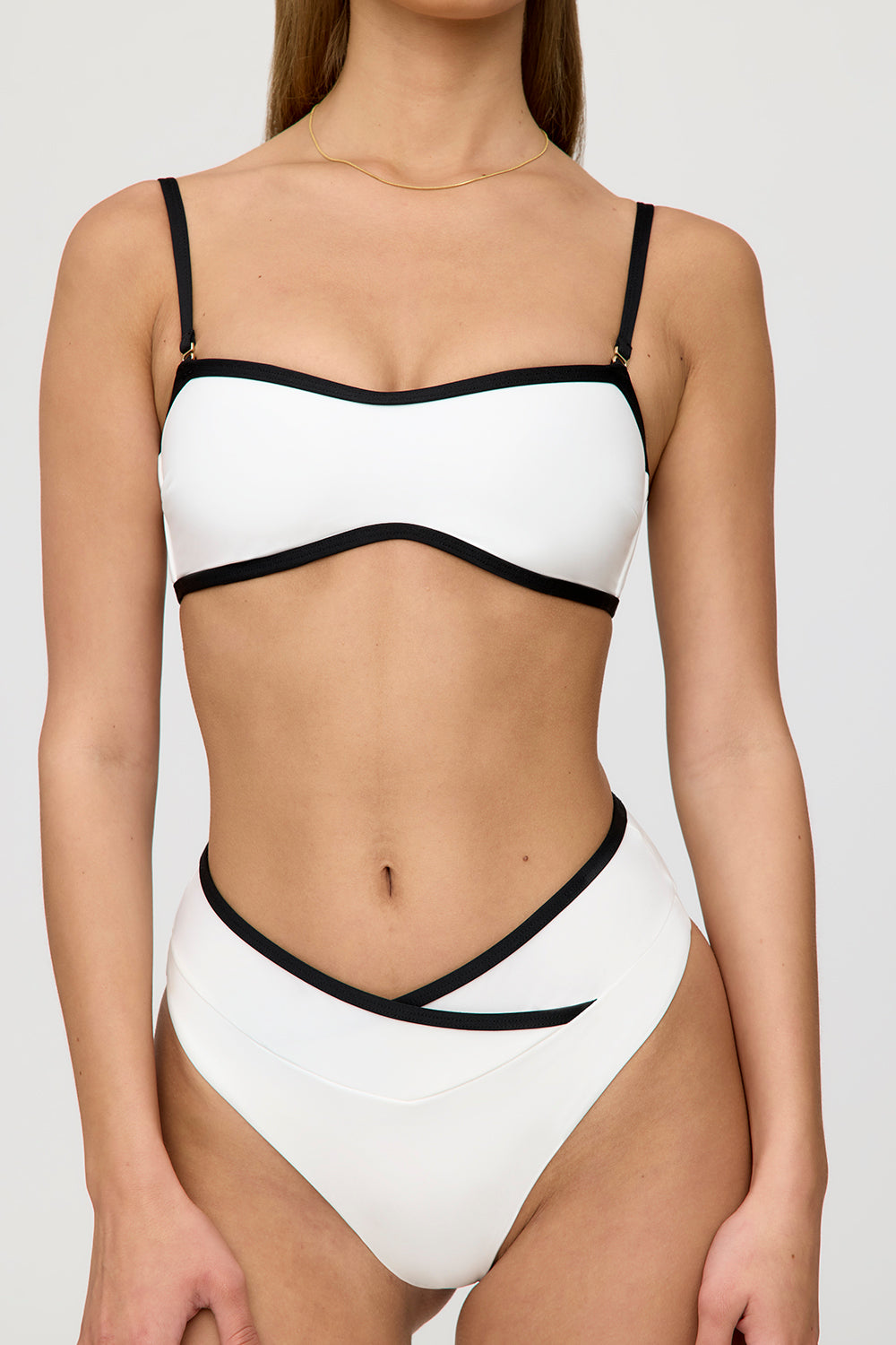 Palma Contrast Trim Wrap Waist Bikini Brief - Coconut Milk And Shadow Black
