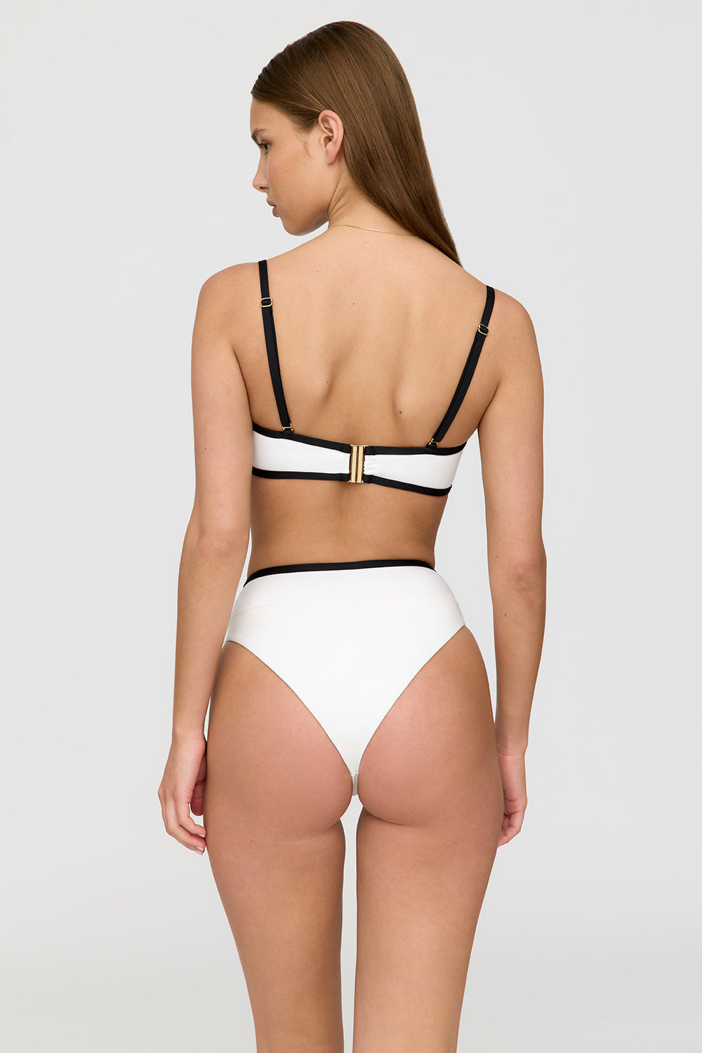 Palma Contrast Trim Wrap Waist Bikini Brief - Coconut Milk And Shadow Black