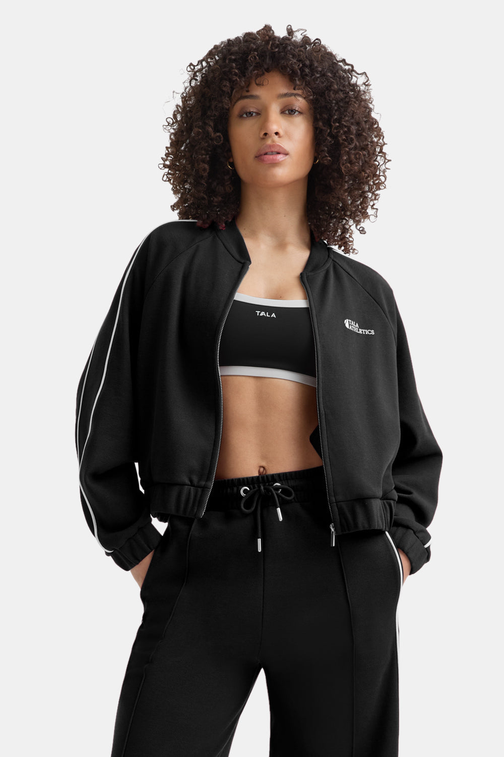 Contrast Piping Track Jacket - Shadow Black