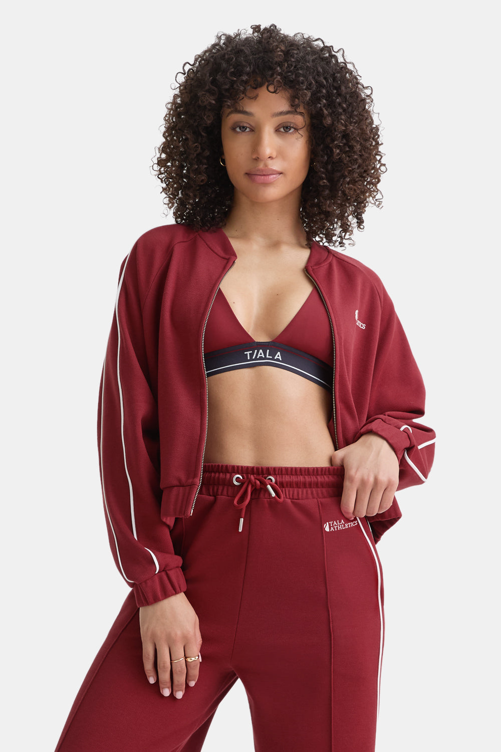 Contrast Piping Track Jacket - Vintage Red