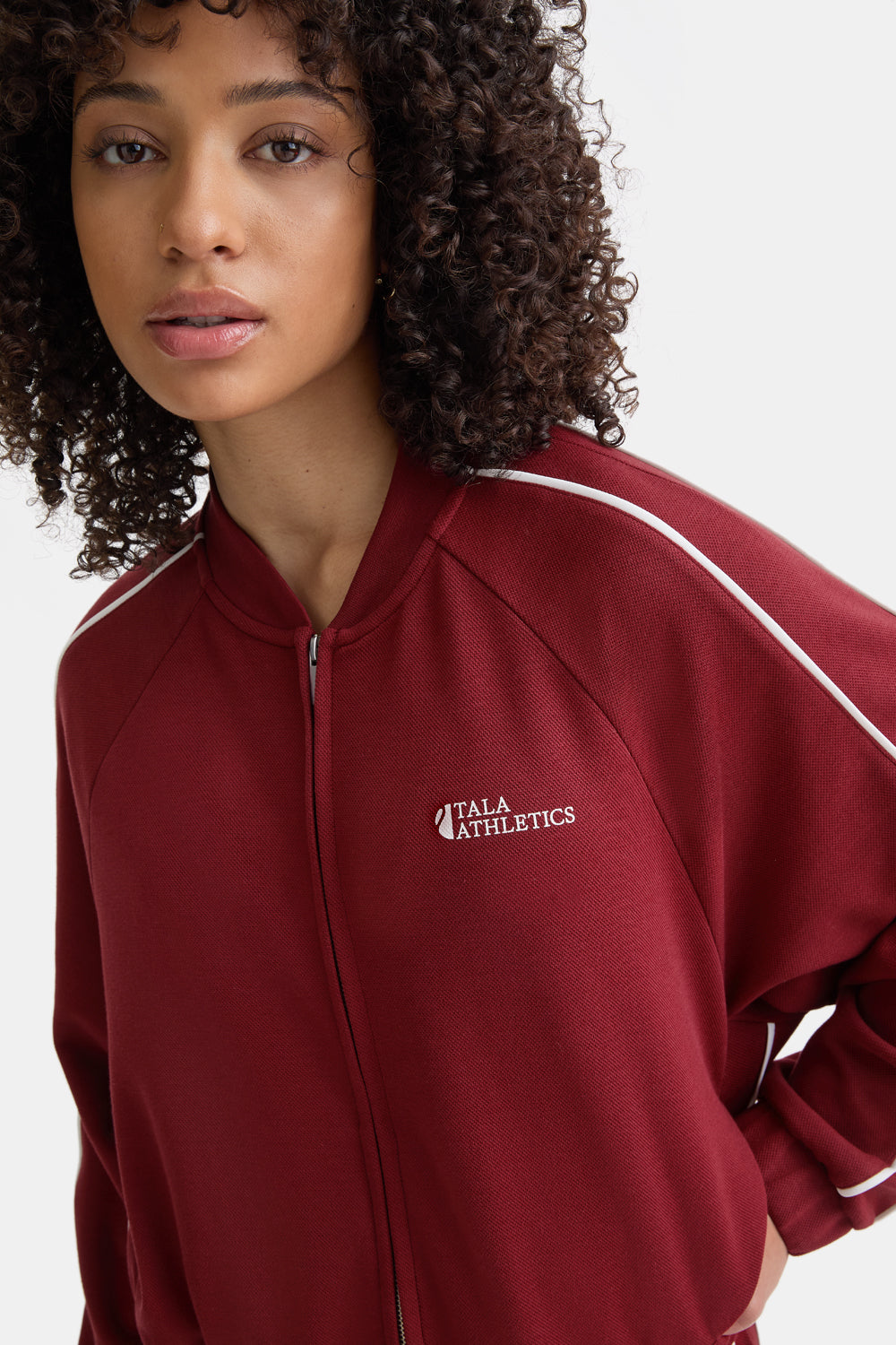 Contrast Piping Track Jacket - Vintage Red