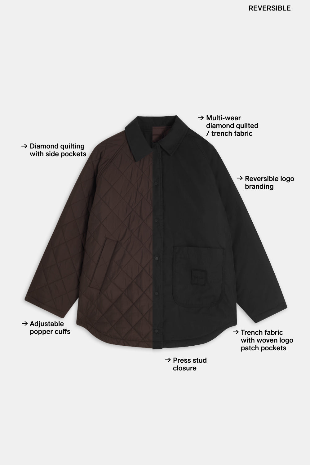Quilted Reversible Barn Jacket - Americano / Black