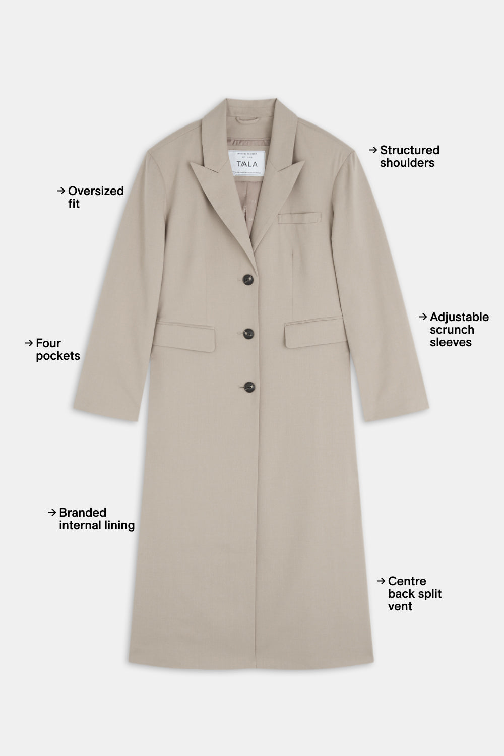 Longline Blazer Coat - Soft Khaki