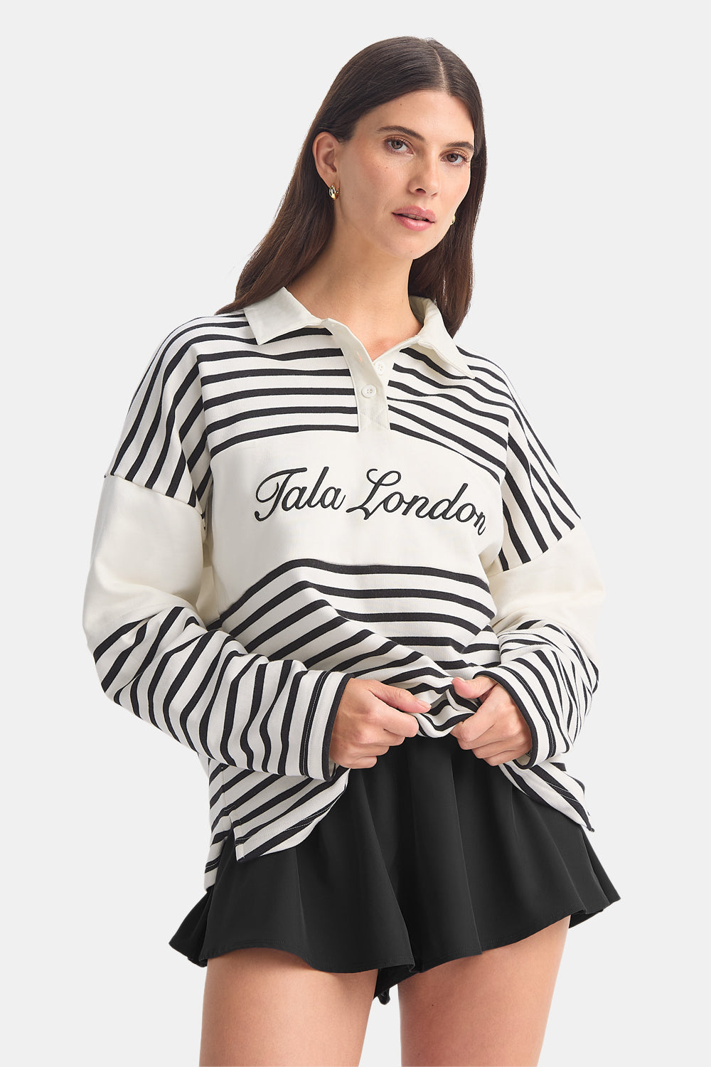 Rugby Polo Sweatshirt - Black / Ivory Stripe