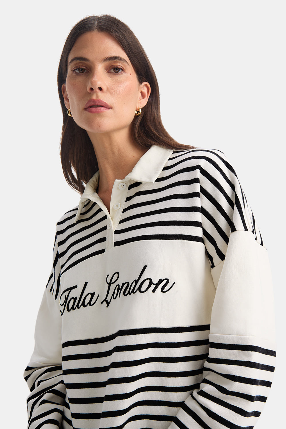 Rugby Polo Sweatshirt - Black / Ivory Stripe
