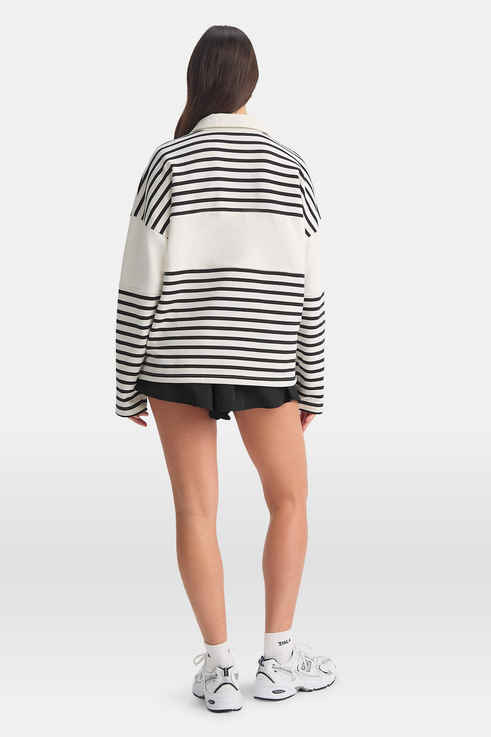 Rugby Polo Sweatshirt - Black / Ivory Stripe