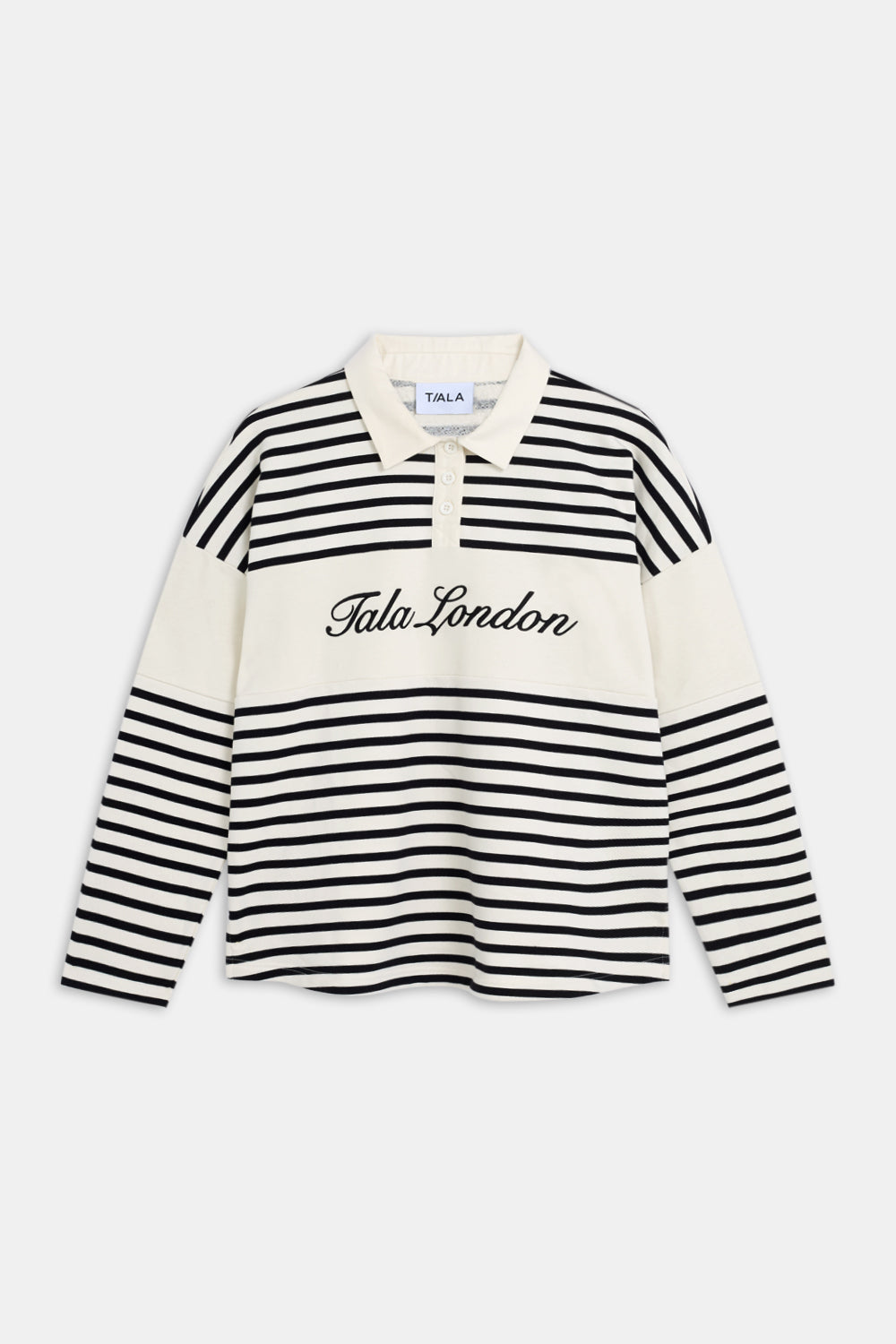 Rugby Polo Sweatshirt - Black / Ivory Stripe