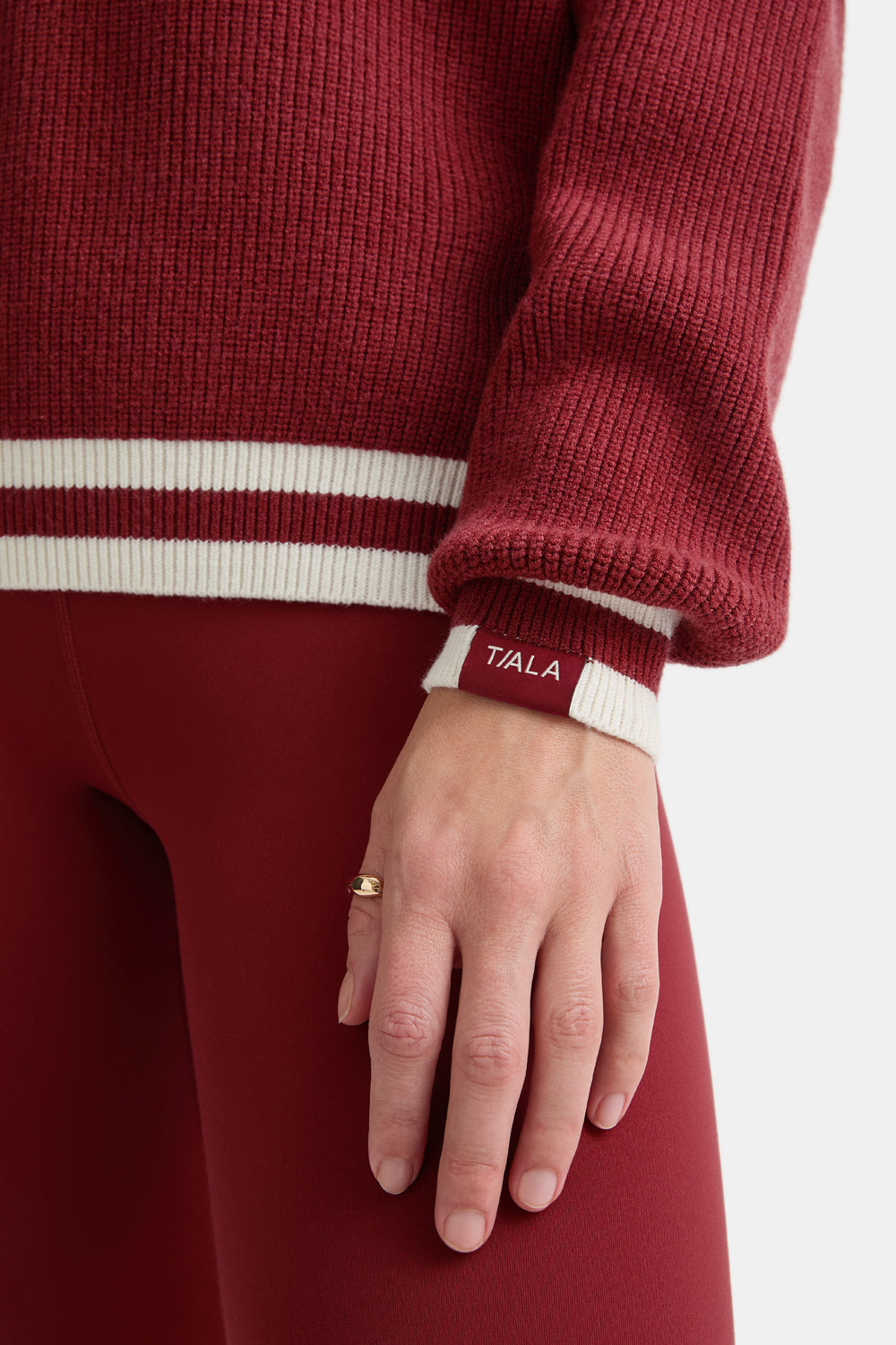 V Neck Knitted Cricket Jumper - Vintage Red & Ivory