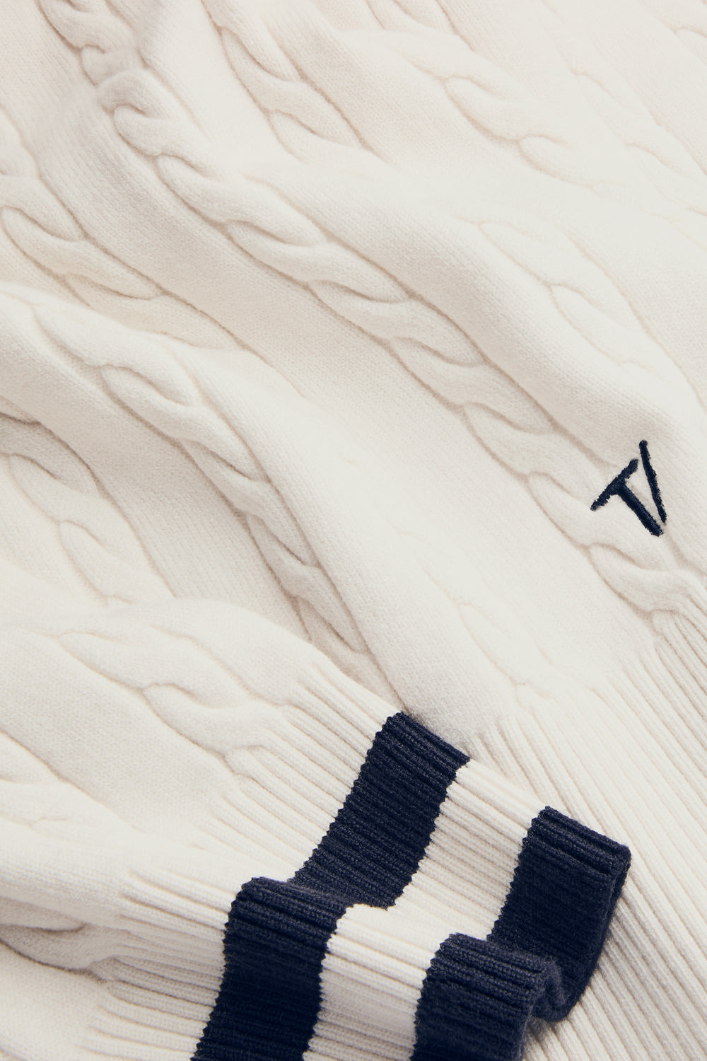 Oversized V Neck Knitted Cricket Jumper - Ivory & Midnight Navy