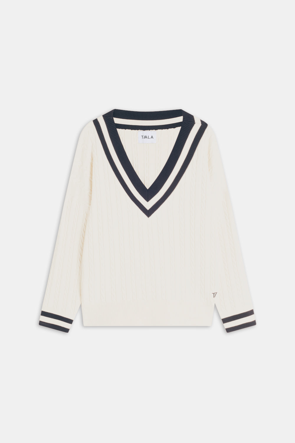 Oversized V Neck Knitted Cricket Jumper - Ivory & Midnight Navy