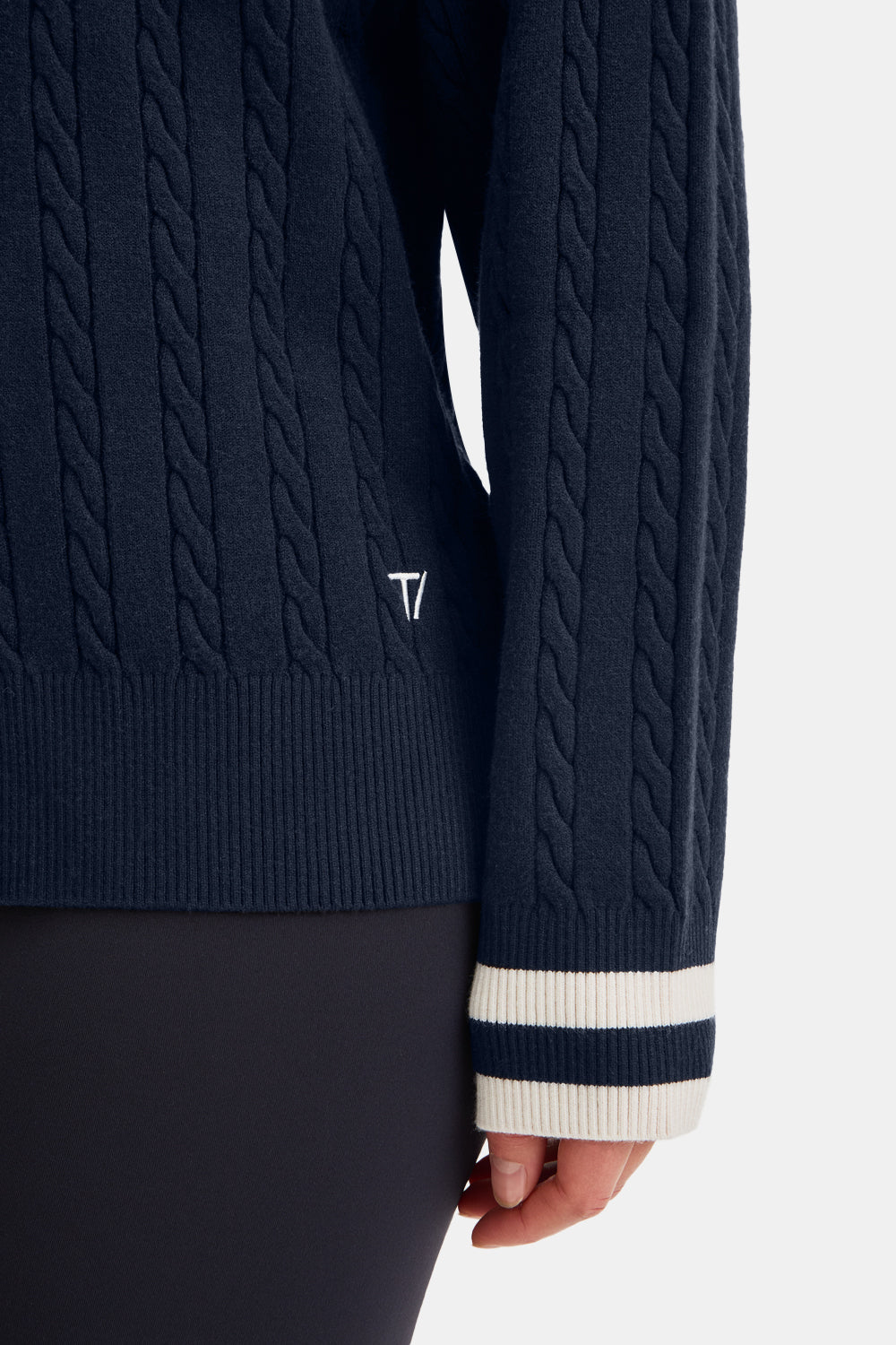Oversized V Neck Knitted Cricket Jumper - Midnight Navy / Ivory