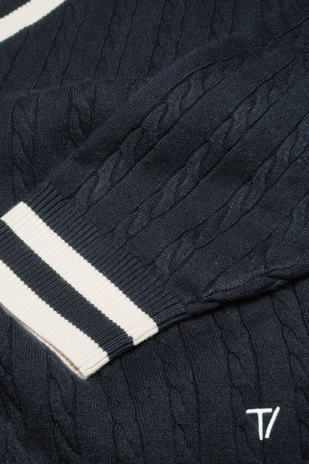 Oversized V Neck Knitted Cricket Jumper - Midnight Navy / Ivory