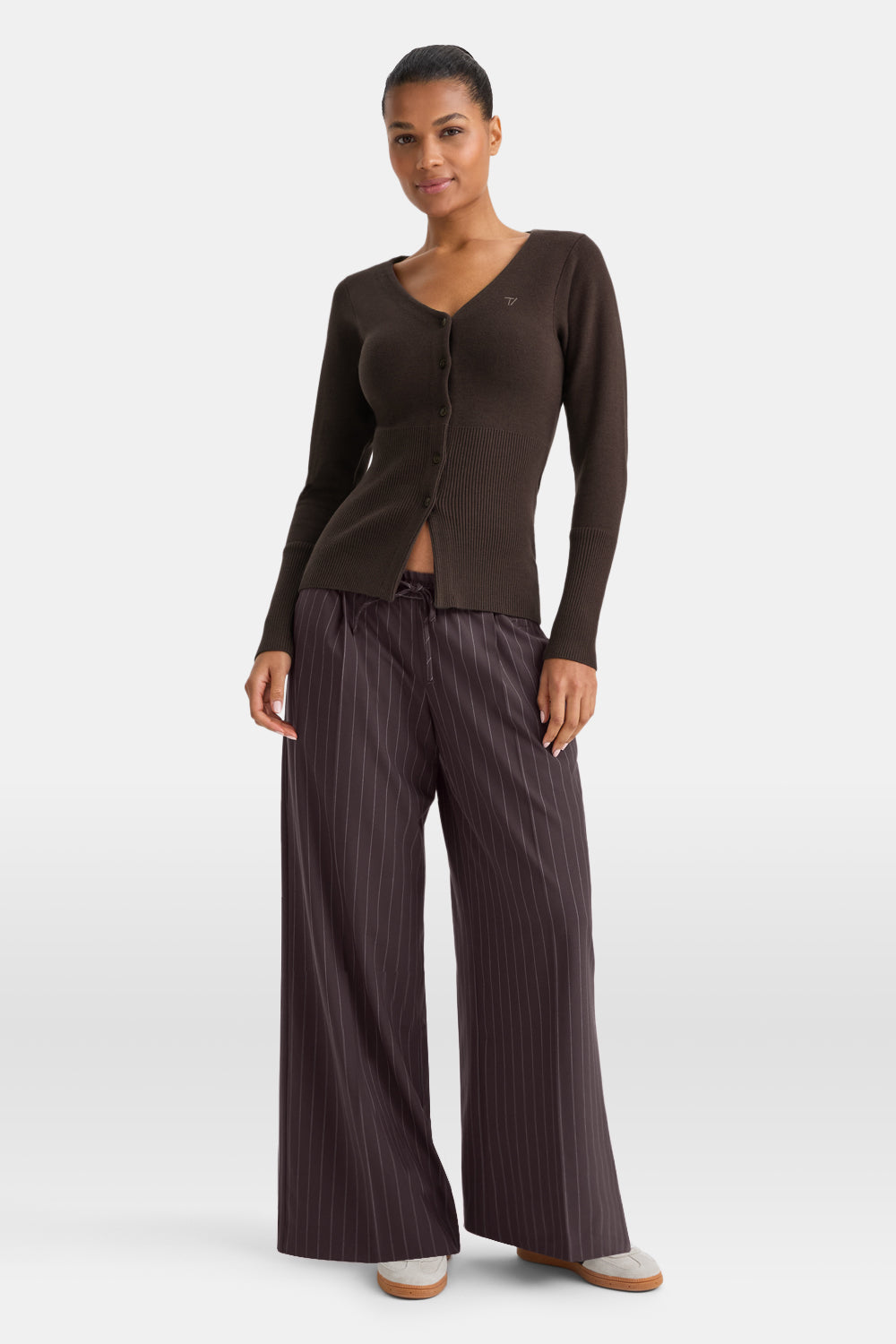 Everyday Tailoring Drawstring Trousers - Mocha Brown Pinstripe