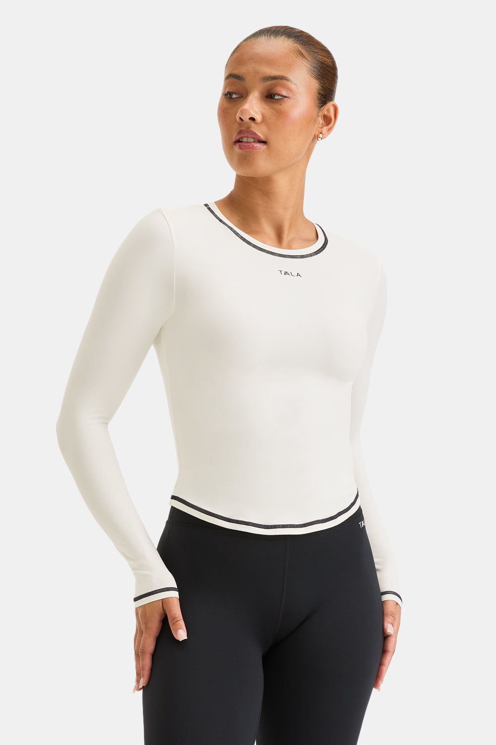 UltraLite Contrast Stitch Long Sleeve Active Top - Ivory