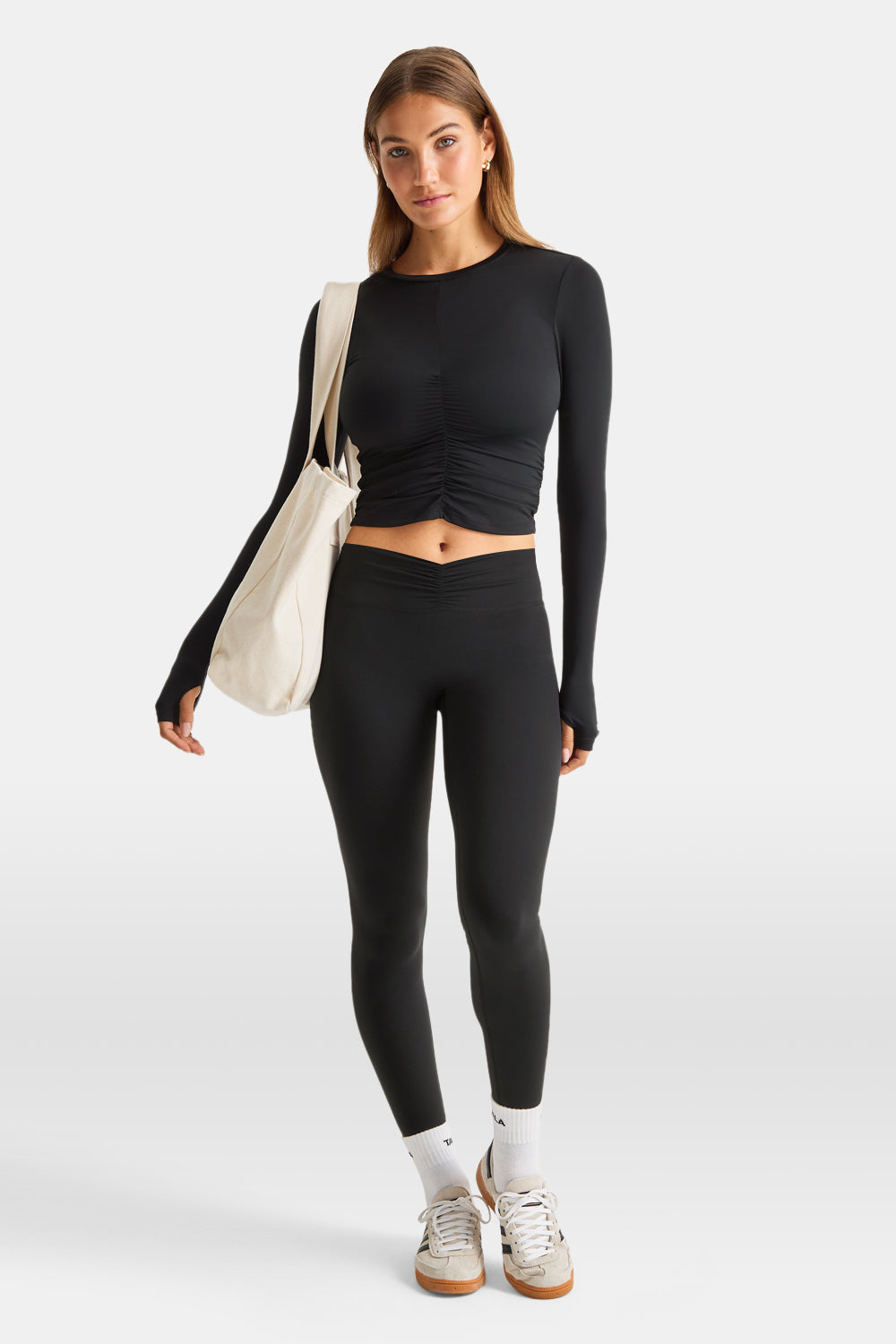 UltraLite Ruched Long Sleeve Top - Black