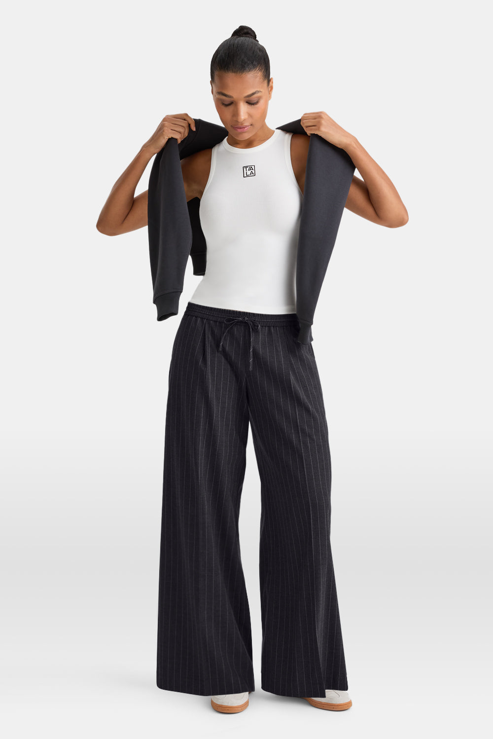 Everyday Tailoring Drawstring Trousers - Charcoal Grey Stripe