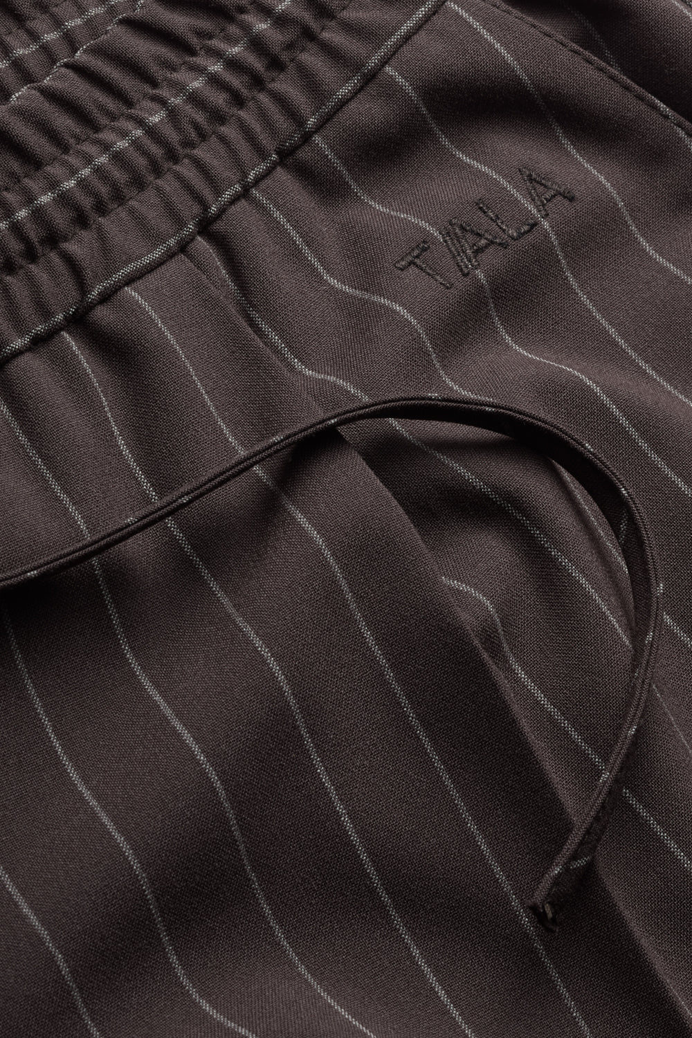 Everyday Tailoring Drawstring Trousers - Mocha Brown Pinstripe